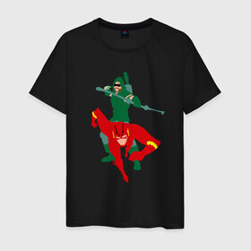 Мужская футболка хлопок с принтом Flash and arrow в Новосибирске, 100% хлопок | прямой крой, круглый вырез горловины, длина до линии бедер, слегка спущенное плечо. | flash and arrow зеленая стрела флеш флэш супе