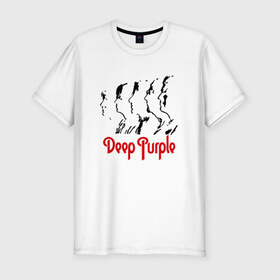 Мужская футболка премиум с принтом Deep Purple в Новосибирске, 92% хлопок, 8% лайкра | приталенный силуэт, круглый вырез ворота, длина до линии бедра, короткий рукав | deep | deep purple | dметал | metal | purple | rock | trash metal | дип перпл | металл | рок