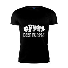 Мужская футболка премиум с принтом Deep Purple в Новосибирске, 92% хлопок, 8% лайкра | приталенный силуэт, круглый вырез ворота, длина до линии бедра, короткий рукав | Тематика изображения на принте: deep | deep purple | metal | purple | rock | trash metal | дип перпл | метал | металл | рок