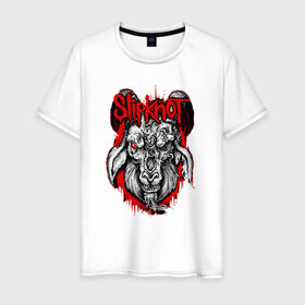 Мужская футболка хлопок с принтом Slipknot goat в Новосибирске, 100% хлопок | прямой крой, круглый вырез горловины, длина до линии бедер, слегка спущенное плечо. | metall | punk | slipknot | метал | панк рок | слипнот