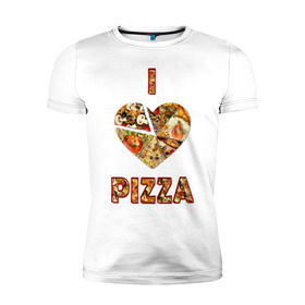 Мужская футболка премиум с принтом i love pizza в Новосибирске, 92% хлопок, 8% лайкра | приталенный силуэт, круглый вырез ворота, длина до линии бедра, короткий рукав | Тематика изображения на принте: . любовь | pizza | любителям пиццыёда | пицца | прикол