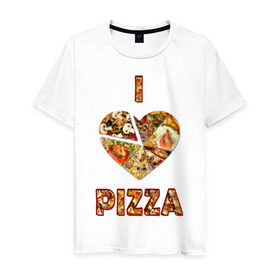 Мужская футболка хлопок с принтом i love pizza в Новосибирске, 100% хлопок | прямой крой, круглый вырез горловины, длина до линии бедер, слегка спущенное плечо. | . любовь | pizza | любителям пиццыёда | пицца | прикол