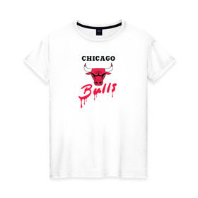 Женская футболка хлопок с принтом Bulls в Новосибирске, 100% хлопок | прямой крой, круглый вырез горловины, длина до линии бедер, слегка спущенное плечо | chicago bulls | баскетбол