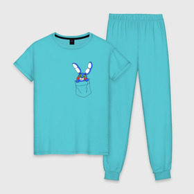 Женская пижама хлопок с принтом Toy Bonnie в кармане FNAF в Новосибирске, 100% хлопок | брюки и футболка прямого кроя, без карманов, на брюках мягкая резинка на поясе и по низу штанин | fnaf | toy bonnie | карман | фнаф