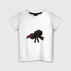 Детская футболка хлопок с принтом Паук в Новосибирске, 100% хлопок | круглый вырез горловины, полуприлегающий силуэт, длина до линии бедер | Тематика изображения на принте: майнкрафт | майнкрафт 2