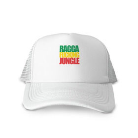Кепка тракер с сеткой с принтом Ragga Fucking Jungle в Новосибирске, трикотажное полотно; задняя часть — сетка | длинный козырек, универсальный размер, пластиковая застежка | jungle | днб | рагга | рагга джангл (ragga jungle)  джангл с более выраженным влиянием ямайской музыкальной культуры.ragga jungle