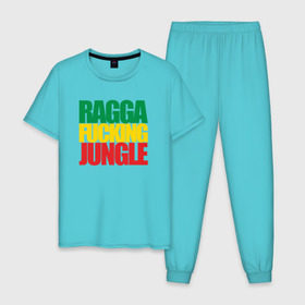 Мужская пижама хлопок с принтом Ragga Fucking Jungle в Новосибирске, 100% хлопок | брюки и футболка прямого кроя, без карманов, на брюках мягкая резинка на поясе и по низу штанин
 | jungle | днб | рагга | рагга джангл (ragga jungle)  джангл с более выраженным влиянием ямайской музыкальной культуры.ragga jungle