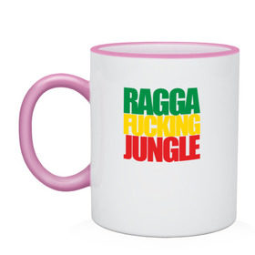 Кружка двухцветная с принтом Ragga Fucking Jungle в Новосибирске, керамика | объем — 330 мл, диаметр — 80 мм. Цветная ручка и кайма сверху, в некоторых цветах — вся внутренняя часть | jungle | днб | рагга | рагга джангл (ragga jungle)  джангл с более выраженным влиянием ямайской музыкальной культуры.ragga jungle