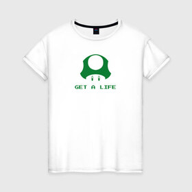 Женская футболка хлопок с принтом Mario Mushroom в Новосибирске, 100% хлопок | прямой крой, круглый вырез горловины, длина до линии бедер, слегка спущенное плечо | lvl up | nintendo | гриб | жизнь | марио | нинтендо