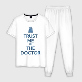 Мужская пижама хлопок с принтом Trust me Im the doctor в Новосибирске, 100% хлопок | брюки и футболка прямого кроя, без карманов, на брюках мягкая резинка на поясе и по низу штанин
 | Тематика изображения на принте: doctor who | keep calm | для светлых основtrust me | доктор кто