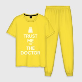 Мужская пижама хлопок с принтом Trust me Im the doctor в Новосибирске, 100% хлопок | брюки и футболка прямого кроя, без карманов, на брюках мягкая резинка на поясе и по низу штанин
 | doctor who | keep calm | для темных основtrust me | доктор кто