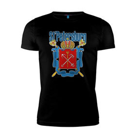 Мужская футболка премиум с принтом Спб герб синяя база в Новосибирске, 92% хлопок, 8% лайкра | приталенный силуэт, круглый вырез ворота, длина до линии бедра, короткий рукав | герб | герб санкт петербургапитер | санкт петербург