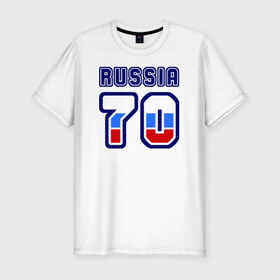 Мужская футболка премиум с принтом Russia - 70 (Томская область) в Новосибирске, 92% хлопок, 8% лайкра | приталенный силуэт, круглый вырез ворота, длина до линии бедра, короткий рукав | 70 | russia | russia   70 | россия | томская область