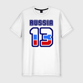 Мужская футболка премиум с принтом Russia - 13 (Респ, Мордовия) в Новосибирске, 92% хлопок, 8% лайкра | приталенный силуэт, круглый вырез ворота, длина до линии бедра, короткий рукав | Тематика изображения на принте: 113 | 13 | russia | russia   13 | республика мордовия