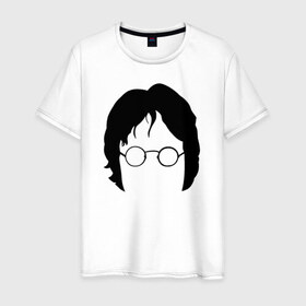 Мужская футболка хлопок с принтом John Lennon в Новосибирске, 100% хлопок | прямой крой, круглый вырез горловины, длина до линии бедер, слегка спущенное плечо. | 