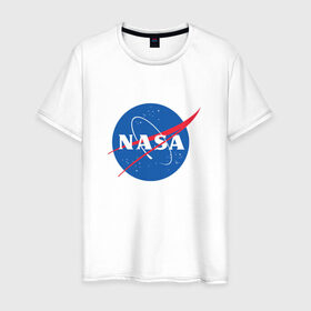 Мужская футболка хлопок с принтом NASA в Новосибирске, 100% хлопок | прямой крой, круглый вырез горловины, длина до линии бедер, слегка спущенное плечо. | nasa
