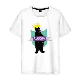 Мужская футболка хлопок с принтом Россия в Новосибирске, 100% хлопок | прямой крой, круглый вырез горловины, длина до линии бедер, слегка спущенное плечо. | Тематика изображения на принте: корона | любовь | медведь | россия | россияrussia
