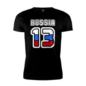 Мужская футболка премиум с принтом Russia - 13 (Респ. Мордовия) в Новосибирске, 92% хлопок, 8% лайкра | приталенный силуэт, круглый вырез ворота, длина до линии бедра, короткий рукав | Тематика изображения на принте: 