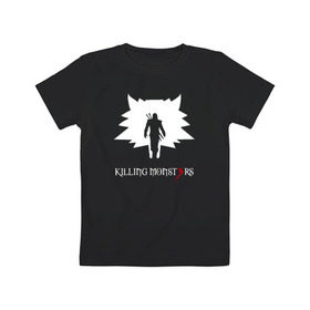 Детская футболка хлопок с принтом Killing monsters в Новосибирске, 100% хлопок | круглый вырез горловины, полуприлегающий силуэт, длина до линии бедер | Тематика изображения на принте: killing monsters witcher 3 ведьмак