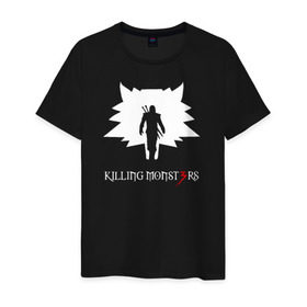 Мужская футболка хлопок с принтом Killing monsters в Новосибирске, 100% хлопок | прямой крой, круглый вырез горловины, длина до линии бедер, слегка спущенное плечо. | Тематика изображения на принте: killing monsters witcher 3 ведьмак