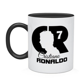 Кружка двухцветная с принтом Ronaldo в Новосибирске, керамика | объем — 330 мл, диаметр — 80 мм. Цветная ручка и кайма сверху, в некоторых цветах — вся внутренняя часть | cristiano | real madrid | ronaldo | кристиано роналдо | криштиану | криштиану роналду | реал мадрид | роналду | рональдо | спорт | футбол