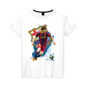 Женская футболка хлопок с принтом Messi в Новосибирске, 100% хлопок | прямой крой, круглый вырез горловины, длина до линии бедер, слегка спущенное плечо | месси
