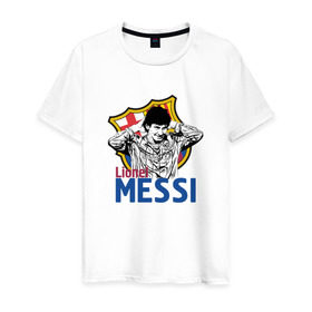 Мужская футболка хлопок с принтом Messi в Новосибирске, 100% хлопок | прямой крой, круглый вырез горловины, длина до линии бедер, слегка спущенное плечо. | 