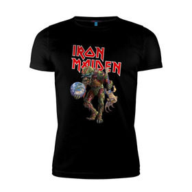 Мужская футболка премиум с принтом Iron Maiden в Новосибирске, 92% хлопок, 8% лайкра | приталенный силуэт, круглый вырез ворота, длина до линии бедра, короткий рукав | iron maiden | земля | инопланетяне | музыка | олдскул | рок