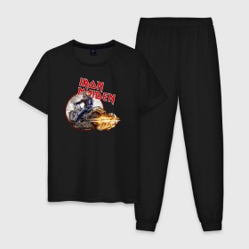 Мужская пижама хлопок с принтом Iron Maiden bike в Новосибирске, 100% хлопок | брюки и футболка прямого кроя, без карманов, на брюках мягкая резинка на поясе и по низу штанин
 | скелет