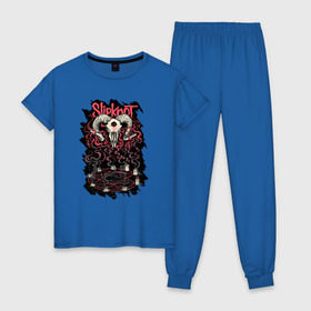 Женская пижама хлопок с принтом Slipknot в Новосибирске, 100% хлопок | брюки и футболка прямого кроя, без карманов, на брюках мягкая резинка на поясе и по низу штанин | slipknot | демон | кори | металл | музыка | рок | череп