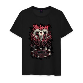 Мужская футболка хлопок с принтом Slipknot в Новосибирске, 100% хлопок | прямой крой, круглый вырез горловины, длина до линии бедер, слегка спущенное плечо. | slipknot | демон | кори | металл | музыка | рок | череп