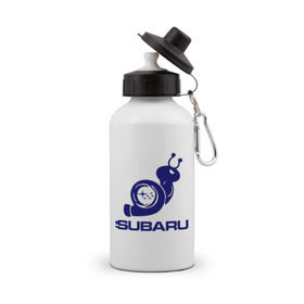 Бутылка спортивная с принтом Subaru в Новосибирске, металл | емкость — 500 мл, в комплекте две пластиковые крышки и карабин для крепления | subaru | авто | субарик | субару | турбина | улитка