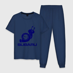 Мужская пижама хлопок с принтом Subaru в Новосибирске, 100% хлопок | брюки и футболка прямого кроя, без карманов, на брюках мягкая резинка на поясе и по низу штанин
 | subaru | авто | субарик | субару | турбина | улитка