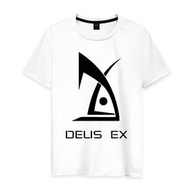 Мужская футболка хлопок с принтом Deus Ex в Новосибирске, 100% хлопок | прямой крой, круглый вырез горловины, длина до линии бедер, слегка спущенное плечо. | Тематика изображения на принте: deus ex дэус деус экс