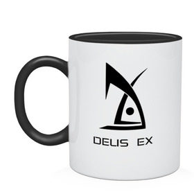 Кружка двухцветная с принтом Deus Ex в Новосибирске, керамика | объем — 330 мл, диаметр — 80 мм. Цветная ручка и кайма сверху, в некоторых цветах — вся внутренняя часть | deus ex дэус деус экс