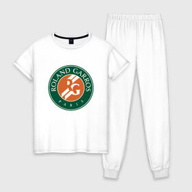 Женская пижама хлопок с принтом Roland Garros в Новосибирске, 100% хлопок | брюки и футболка прямого кроя, без карманов, на брюках мягкая резинка на поясе и по низу штанин | paristennis | roland garros