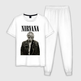 Мужская пижама хлопок с принтом nirvana t-shirt в Новосибирске, 100% хлопок | брюки и футболка прямого кроя, без карманов, на брюках мягкая резинка на поясе и по низу штанин
 | Тематика изображения на принте: kurt cobain | nirvana | гранж | курт кобейн | нирвана