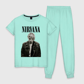 Женская пижама хлопок с принтом nirvana t-shirt в Новосибирске, 100% хлопок | брюки и футболка прямого кроя, без карманов, на брюках мягкая резинка на поясе и по низу штанин | Тематика изображения на принте: kurt cobain | nirvana | гранж | курт кобейн | нирвана