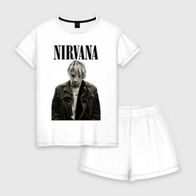 Женская пижама с шортиками хлопок с принтом nirvana t-shirt в Новосибирске, 100% хлопок | футболка прямого кроя, шорты свободные с широкой мягкой резинкой | kurt cobain | nirvana | гранж | курт кобейн | нирвана