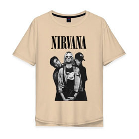 Мужская футболка хлопок Oversize с принтом Nirvana Group в Новосибирске, 100% хлопок | свободный крой, круглый ворот, “спинка” длиннее передней части | Тематика изображения на принте: kurt cobain | nirvana | курт кобейн | нирвана | нранж