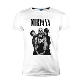 Мужская футболка премиум с принтом Nirvana Group в Новосибирске, 92% хлопок, 8% лайкра | приталенный силуэт, круглый вырез ворота, длина до линии бедра, короткий рукав | kurt cobain | nirvana | курт кобейн | нирвана | нранж