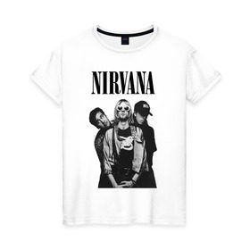 Женская футболка хлопок с принтом Nirvana Group в Новосибирске, 100% хлопок | прямой крой, круглый вырез горловины, длина до линии бедер, слегка спущенное плечо | Тематика изображения на принте: kurt cobain | nirvana | курт кобейн | нирвана | нранж