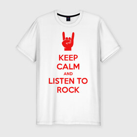 Мужская футболка премиум с принтом Keep, calm,rock в Новосибирске, 92% хлопок, 8% лайкра | приталенный силуэт, круглый вырез ворота, длина до линии бедра, короткий рукав | keep | rock | сохраняй спокойствие и слушай рок.calm