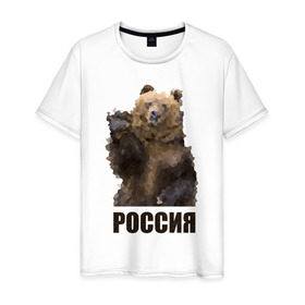 Мужская футболка хлопок с принтом Россия в Новосибирске, 100% хлопок | прямой крой, круглый вырез горловины, длина до линии бедер, слегка спущенное плечо. | russia | медведь | царь | царь русской землироссия | я русский