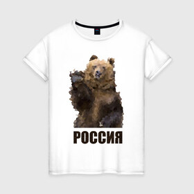 Женская футболка хлопок с принтом Россия в Новосибирске, 100% хлопок | прямой крой, круглый вырез горловины, длина до линии бедер, слегка спущенное плечо | russia | медведь | царь | царь русской землироссия | я русский