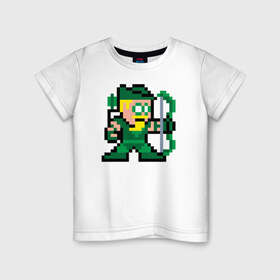 Детская футболка хлопок с принтом Green Arrow pixels в Новосибирске, 100% хлопок | круглый вырез горловины, полуприлегающий силуэт, длина до линии бедер | green arrow pixels зеленая стрела дс
