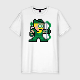 Мужская футболка премиум с принтом Green Arrow pixels в Новосибирске, 92% хлопок, 8% лайкра | приталенный силуэт, круглый вырез ворота, длина до линии бедра, короткий рукав | green arrow pixels зеленая стрела дс