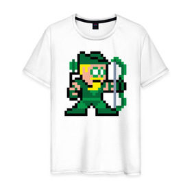 Мужская футболка хлопок с принтом Green Arrow pixels в Новосибирске, 100% хлопок | прямой крой, круглый вырез горловины, длина до линии бедер, слегка спущенное плечо. | green arrow pixels зеленая стрела дс