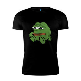 Мужская футболка премиум с принтом Грустняш в Новосибирске, 92% хлопок, 8% лайкра | приталенный силуэт, круглый вырез ворота, длина до линии бедра, короткий рукав | pepe | грустная жаба | жаба | мем | пепе