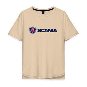 Мужская футболка хлопок Oversize с принтом SCANIA в Новосибирске, 100% хлопок | свободный крой, круглый ворот, “спинка” длиннее передней части | scania | грузовик | скания